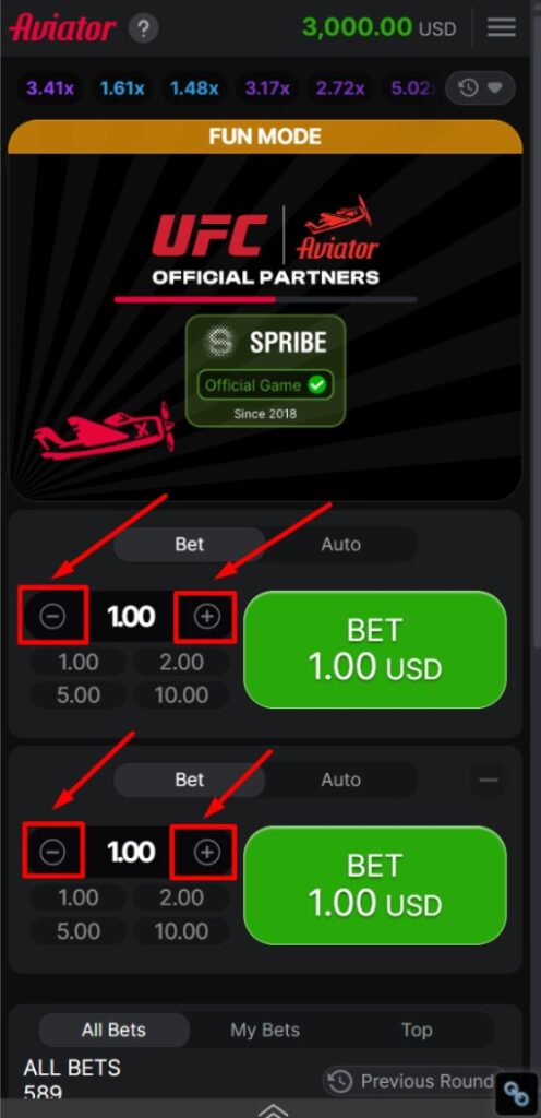 Aviator deposits and bets