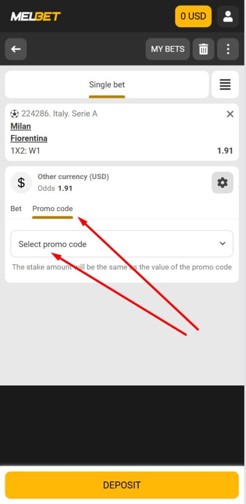How to bet using a bonus code on mobile version