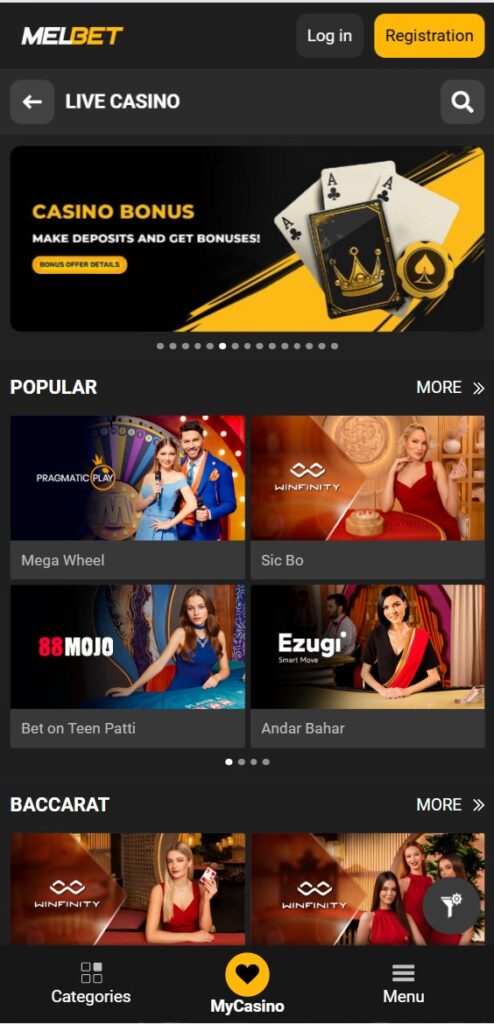 MelBet casino games