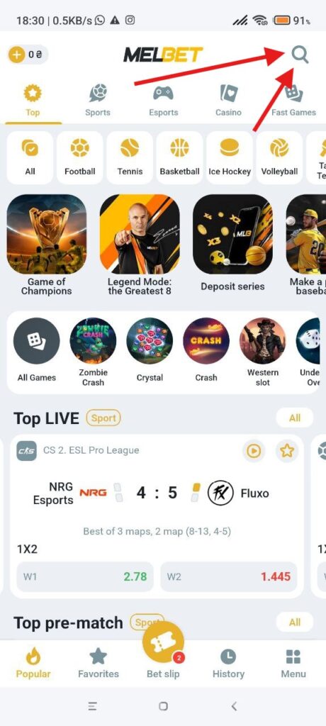 Como encontrar Plinko no aplicativo móvel MelBet – Passo 1