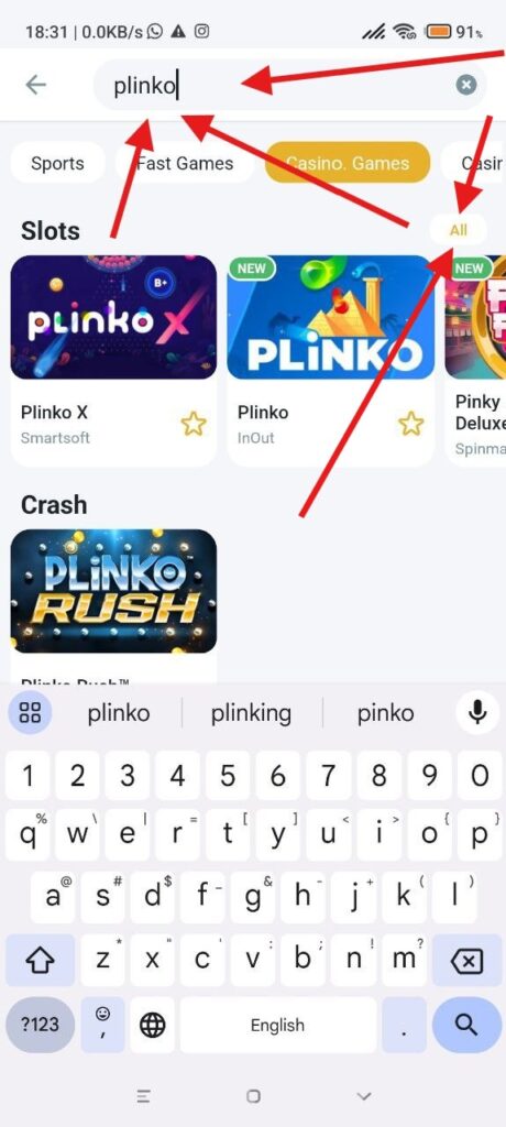 Como encontrar Plinko no aplicativo móvel MelBet – Passo 3