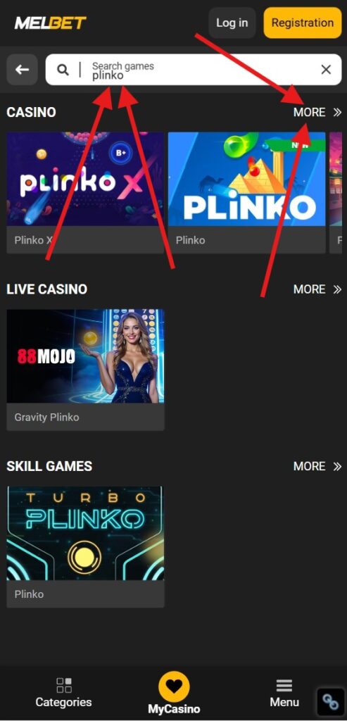 Como encontrar Plinko no site da MelBet – Passo 4