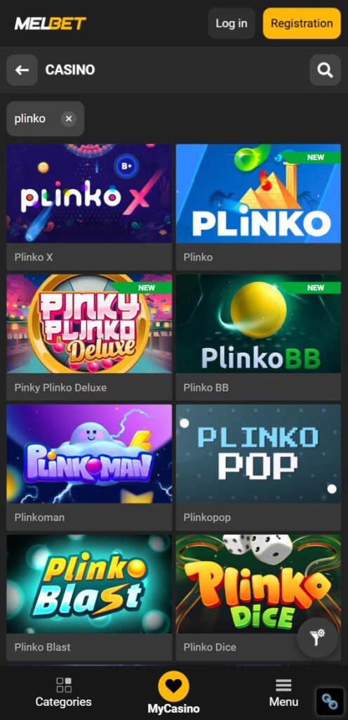 Como encontrar Plinko no site da MelBet – Passo 5